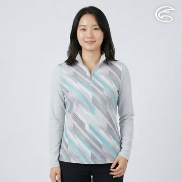 ADISI 女UPF50+防曬抑菌半門襟長袖印花排汗衣	AL2611010 冷灰 (S-XL)｜抗UV 吸濕排汗 防臭 彈性 排汗衣