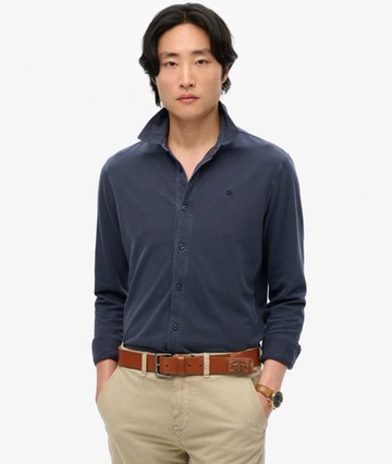 Superdry Men's Vintage Destroy Pique Long Sleeve Shirt Navy Size: M