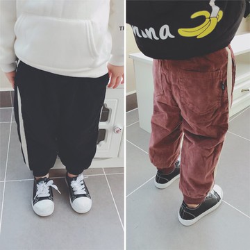 兒童褲子春秋季新款 中小童寶寶運動風白邊拉條束腳休閑褲 潮1入