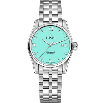 TITONI 空中霸王系列 AIRMASTER 機械女錶 手錶-藍 23908 S-691