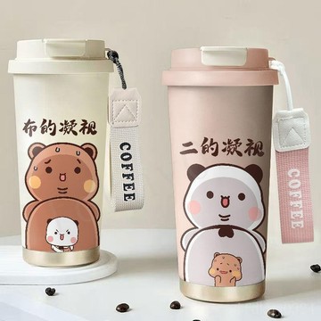 小紅書同款 一二布布保溫杯 布布一二保冷杯 保溫杯 水杯 一二布布的凝視情侶保溫杯大容量吸管水杯便攜杯咖啡杯運動車載杯