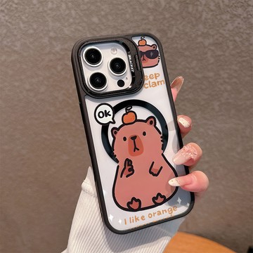 手勢卡皮巴拉適用蘋果17/16promax手機殼iPhone15plus磁吸殼14亞克力13鏡頭支架12防摔11硬殼