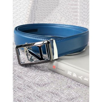 字母扣皮帶男潮年輕人真皮2025新款時尚n腰帶男士自動扣藍色百搭
