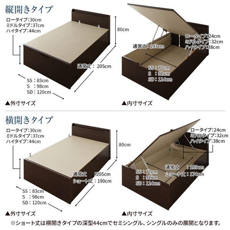 跳ね上げ式ベッド 収納ベッド 通常丈 シングルベッド 横開き ハイ