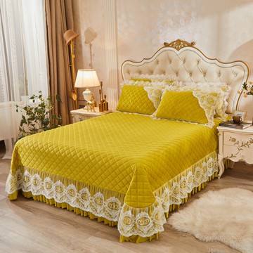 韓式水晶絨床蓋三件套夾棉加厚床單蕾絲床裙短毛絨保暖炕毯榻榻米