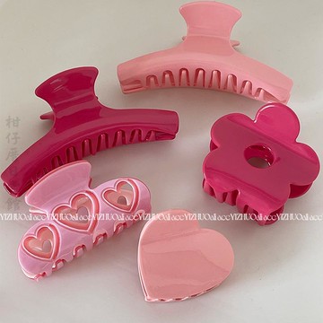 🔥2件9折🍊臺北出貨🍊可開發票日韓ins甜酷辣妹粉粉花朵愛心繫列醋酸抓夾個性時髦鯊魚夾髮飾女