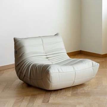 源氏木語毛毛蟲雲柔皮懶人沙發椅S0543杏仁白-(H014406586)