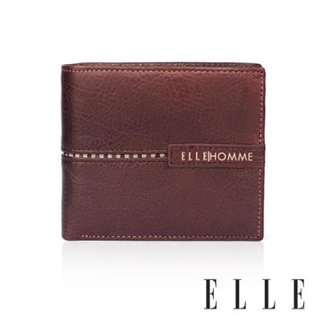 【ELLE HOMME】ELLE時尚真皮經典款 皮夾/男夾/短夾(咖啡色)