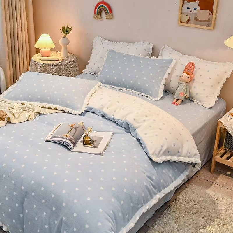 冬のミルクベルベット4ピースベッドカバーかわいいプリンセスベッドシーツ 布団カバー ベッドの裏地 通販 Lineポイント最大1 0 Get Lineショッピング