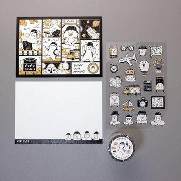 【大米創意 X POPOLAND波寶島獨家聯名款】 紙膠帶及明信片貼紙組