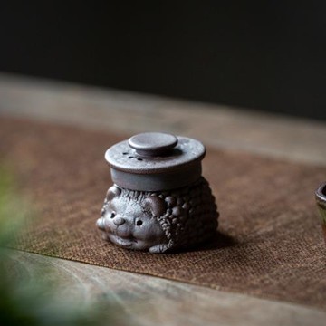 碌心   中式萌趣茶寵 復古粗陶刺猬擺件 小貓咪桌面茶道配件蓋置