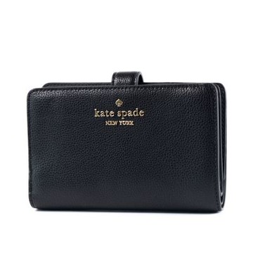KATE SPADE 鵝卵石紋釦式雙折中夾-黑色