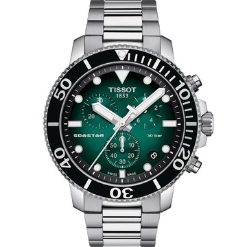 TISSOT 官方授權 Seastar 1000 海洋之星300米潛水計時錶 開學新裝備-綠/45mm T1204171109101