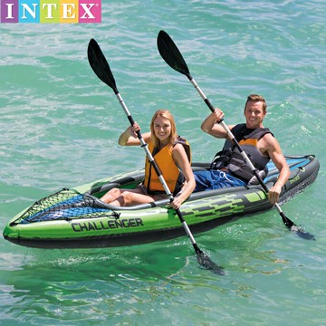 優購生活~原裝正品INTEX挑戰者二人沖鋒舟充氣船漂流橡皮劃艇配船槳和氣泵釣魚船/充氣船/橡皮船/橡皮艇/竹筏/漁船/汽艇