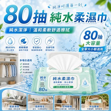 濕紙巾 純水濕紙巾 掀蓋80抽 濕紙巾 潔膚濕巾 純水濕巾 無酒精 純水濕紙巾 濕巾 擦臉巾