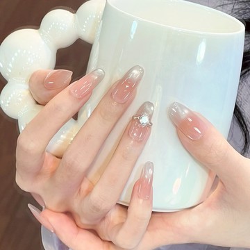 現貨💥秋冬法式絲綢白開水貓眼手工穿戴甲 純欲裸色高級氣質千金風美甲貼片 溫柔顯白小燈泡指甲貼片 光療可拆卸假指甲