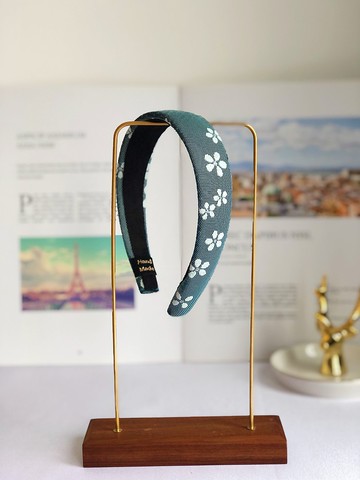 原創墨綠色白花朵髮箍