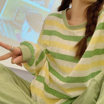 條紋睡衣女長袖2022年新款春秋冬季甜美學生純棉網紅風套裝家居服