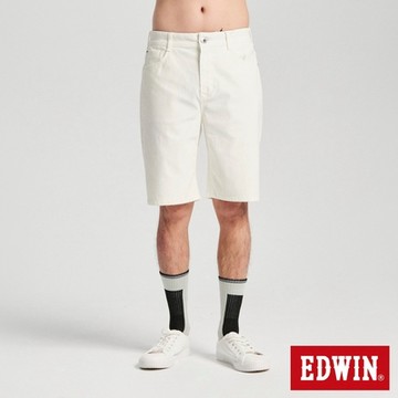 EDWIN 男裝 加大碼 冰河玉斜紋 迦績JERSEYS 寬丹寧短褲-白色