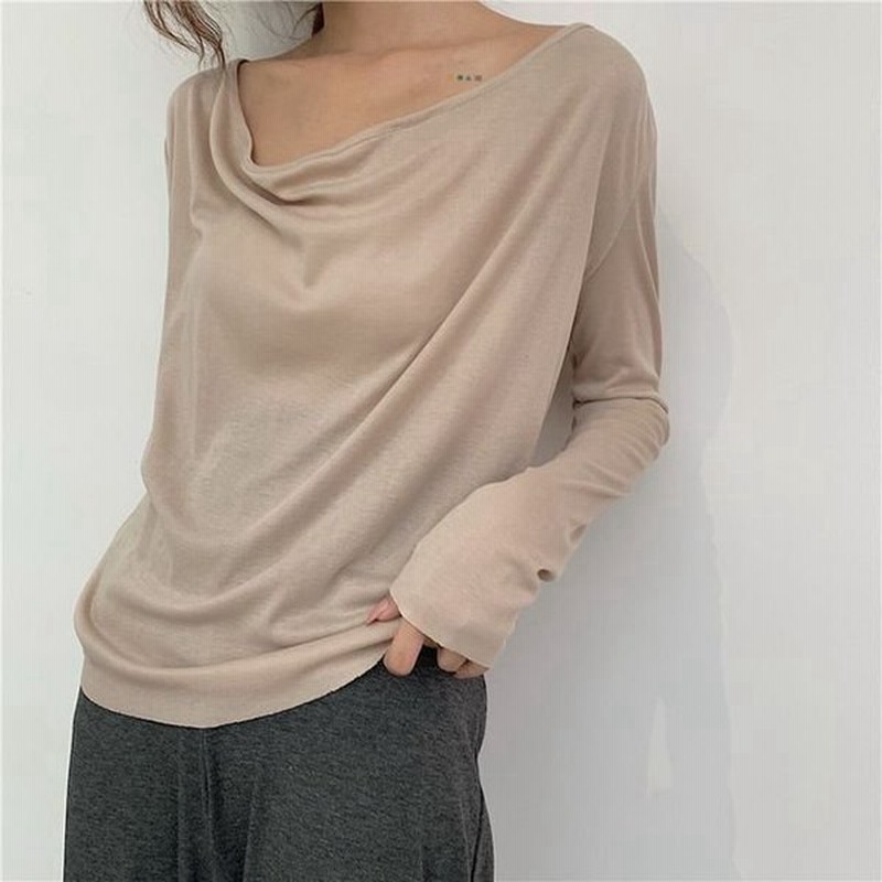 レディース トップス 長袖 とろみtシャツ 上品 Tシャツ カットソー 長袖 ドレープカットソードレープ ワンショルダー シンプル センシャル 通販 Lineポイント最大0 5 Get Lineショッピング