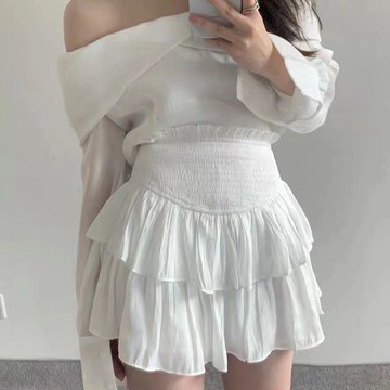 ♡ 𝑪𝒉𝒊𝒄 𝒖 ♡高腰顯瘦白色仙女短裙防走光內襯韓版花邊甜美蛋糕裙
