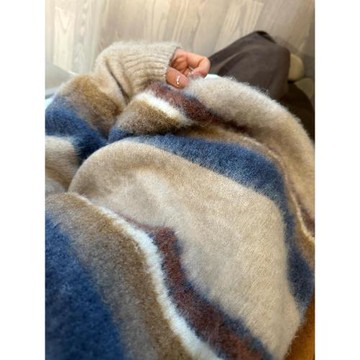 復古撞色條紋毛衣女軟糯慵懶高級感2025秋冬新款寬松針織衫上衣潮