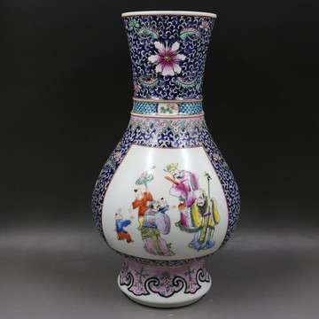 清康熙粉彩人物開光福筒瓶家居仿古瓷器客廳擺件古董古玩老貨收藏1入