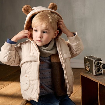 PIPPY 可愛小熊造型連帽鋪棉外套 卡其-100