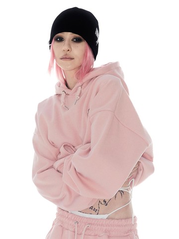 Oversized Hip Hop Steel Emblem Hoodie [Pink]