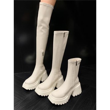 超顯瘦~小個子松糕底騎士彈力靴女秋冬厚底長筒瘦瘦高筒靴過膝靴