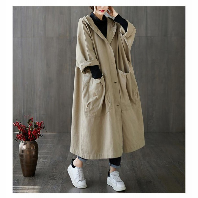 トレンチコート レディース スプリングコート ロング フード付き