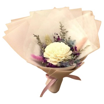 A-ONE 6cm 大白索拉玫瑰花紫色繡球花永生花束 乾燥花束 B款 Set  玫瑰花 + 紫色繡球花  1個