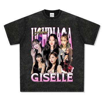 aespa女團 Karina Winter 寧藝卓 Giselle 短袖t恤 純棉 t恤 潮t 纯棉短袖男夏季潮牌宽松T