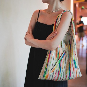 彩虹羊毛質地托特包 波西米亞三角包