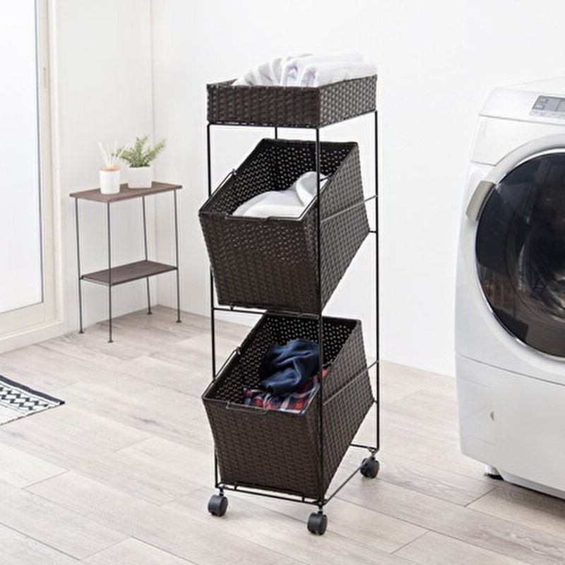 ランドリーワゴン 3段 ダークブラウン ランドリーバスケット おしゃれ キャスター付き ランドリー収納 通販 Lineポイント最大0 5 Get Lineショッピング