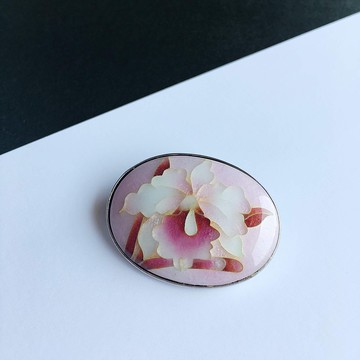 Cattleya景泰藍胸針【桃色粉色】純銀有線景泰藍