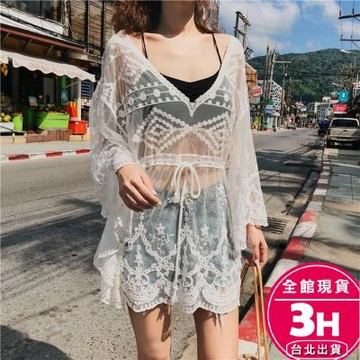 【梨卡】隔日到貨 女裝 罩衫【鉤花蕾絲】薄外套 防曬外套 夏天外套 罩衫外套 海邊 泳衣 泳裝 C6230【現貨24H】