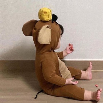嬰兒秋冬韓國男女寶寶可愛老鼠卡通加絨連體衣包屁爬服服裝