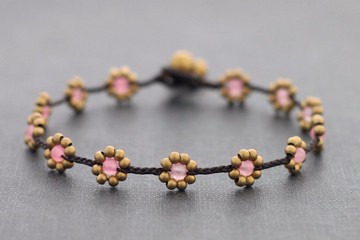 玫瑰石英編織黃銅雛菊腳鍊花波希米亞吉普賽石