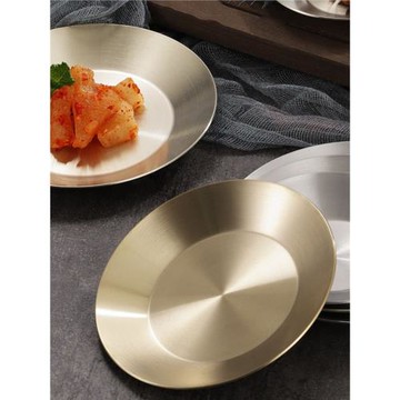 韓式不銹鋼圓形調味碟泡菜碟骨碟鍍金調料碟小盤子味碟304不銹鋼