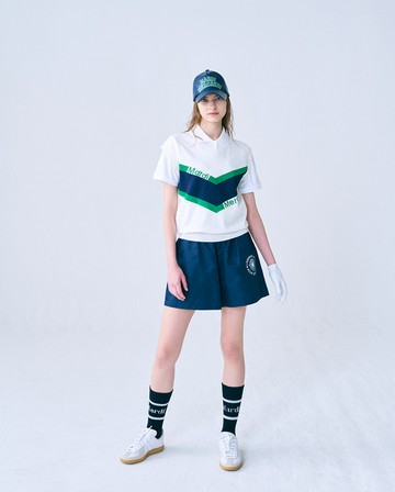 MARDI MERCREDI 短褲 海軍藍色 經典小雛菊 高爾夫系列 象牙白花 GABARDINE SHORTS