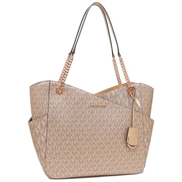MICHAEL KORS - 滿版LOGO皮革肩背包 (玫瑰金)