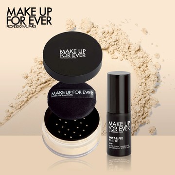 送定妝噴霧10ml【MAKE UP FOR EVER】修片定妝隨行組🌞送禮首選 修片蜜粉#1.1 白皙裸(萬用色)7g+明星定妝噴霧10ml