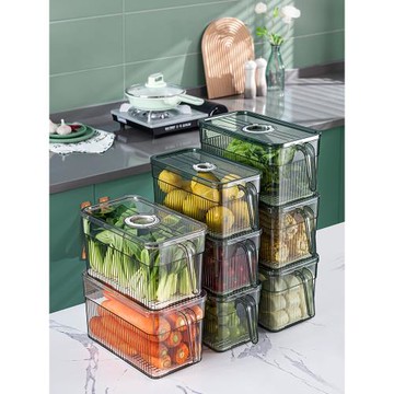 冰箱收納保鮮盒食品級大容量帶把手計時水果蔬菜瀝水冷藏儲物盒子