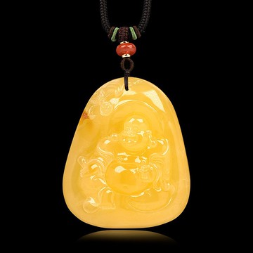 【正佳珠寶】蜜蠟琥珀 頂級白金滿蜜 44.9g 大肚彌勒佛吊墜