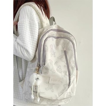 初中書包女大學生印花小熊大容量雙肩包2023新款高中百搭電腦背包