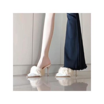 秋冬毛毛高跟涼拖鞋女外穿優雅小尖頭淺口氣質包頭穆勒鞋半拖鞋