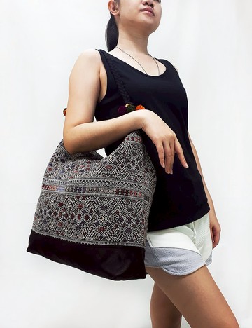 梭織棉包 手提包 女士單肩包紫購物袋