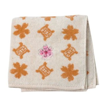 CELINE 優雅刺繡櫻花圖騰品牌繽紛LOGO小方巾(淺駝色系/26CM)