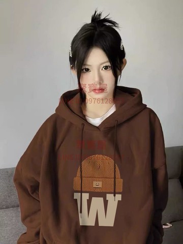 棕色連帽外套衛衣女小眾設計感美式復古寬松慵懶風時尚上衣潮秋季新款【聚寶屋】